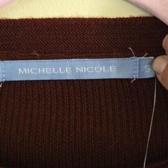 Michelle Nicole NWT Burgundy Tie Sleeve Round Neck Sweater Autumnal Size S - Picture 5 of 6